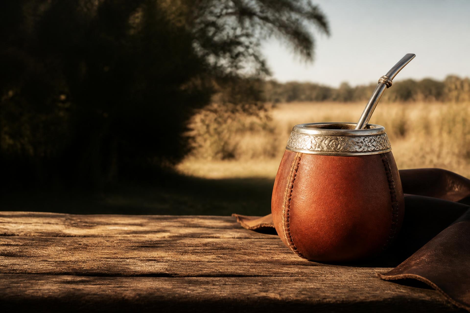 Mate artesanal sobre una mesa de madera